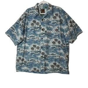 Pineapple Connection Shirt Men's XL Short Sleeve Blue Hawaiian Palm Flower Beach